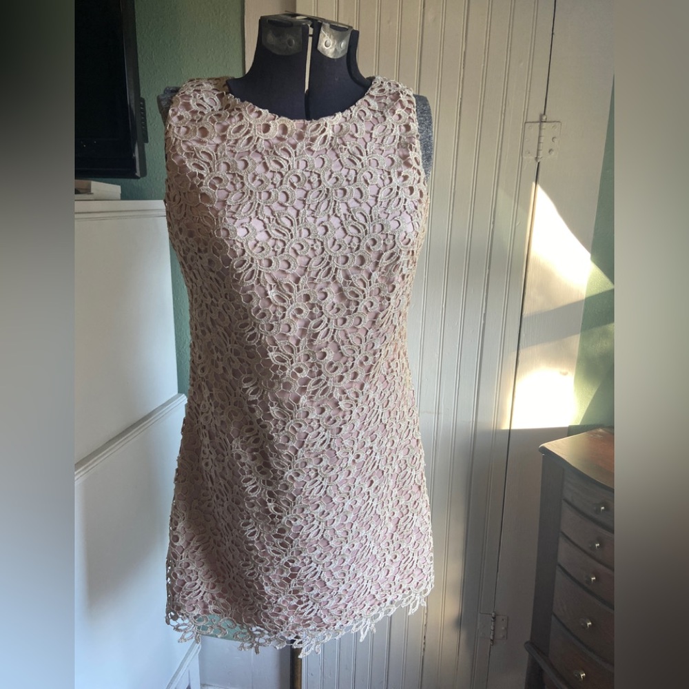 Eliza J pink with cream/gold lace overlay Sz 6